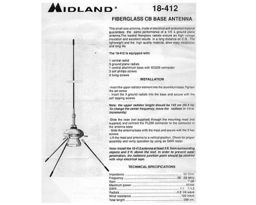 Midland 18-412 антена базова 27 МГц